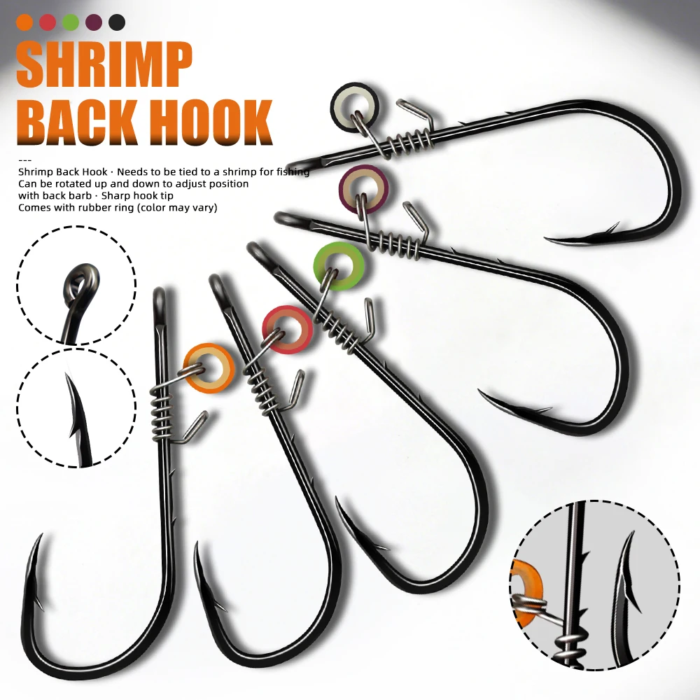 ZYZ 10 unids/caja anzuelo de camarón vivo con respaldo, anzuelo Aberdeen de acero rico en carbono fijado con forma segura, anzuelos de pesca de agua dulce y salada - imagen 2