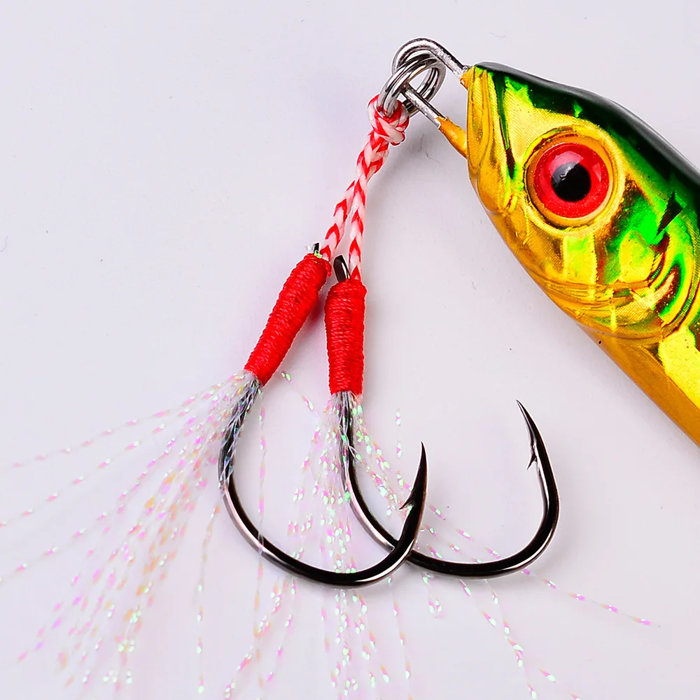 10 par/lote anzuelo de Pesca Jig doble par de anzuelos hilo de púas accesorios de plumas Pesca señuelo de Pesca de acero rico en carbono Jigging lento - imagen 4