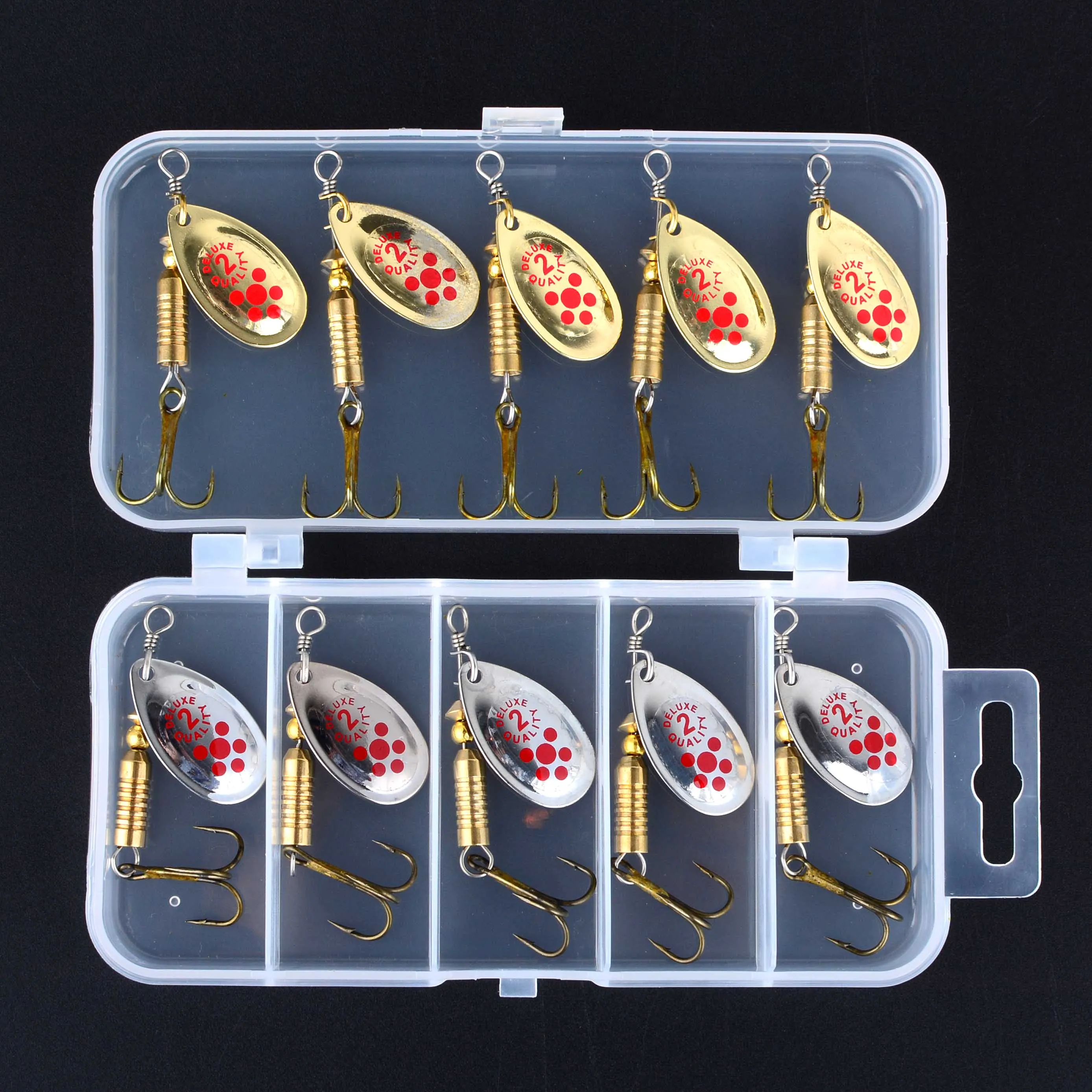 10 unids/caja Spinner Señuelos de Pesca Wobblers CrankBaits Jig oro y plata Metal lentejuelas trucha cuchara Pesca de carpa Pesca