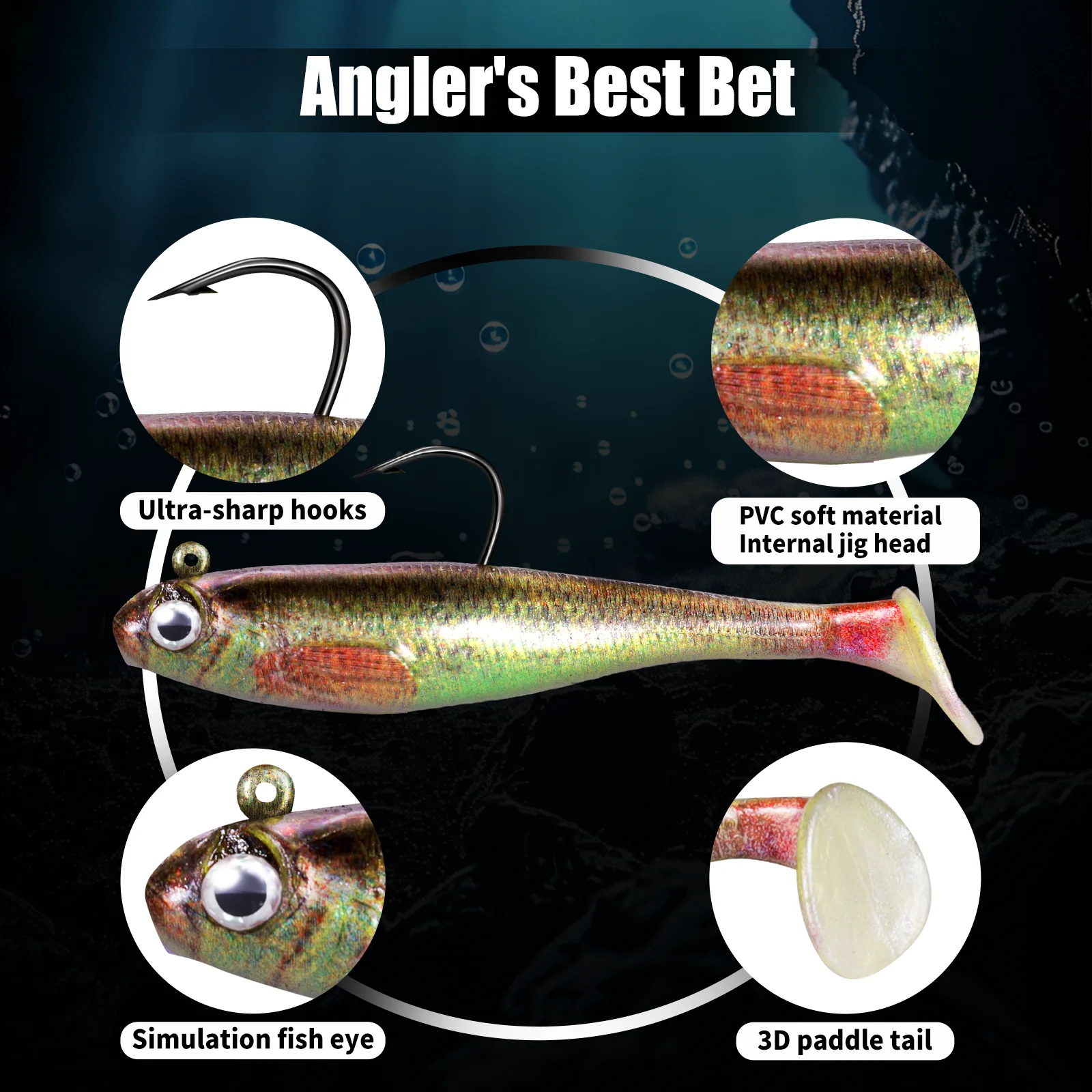 9KM 6 uds Swimbaits pesca juego de señuelos blandos con cabeza de anzuelo señuelo de pesca de silicona de agua salada - imagen 4