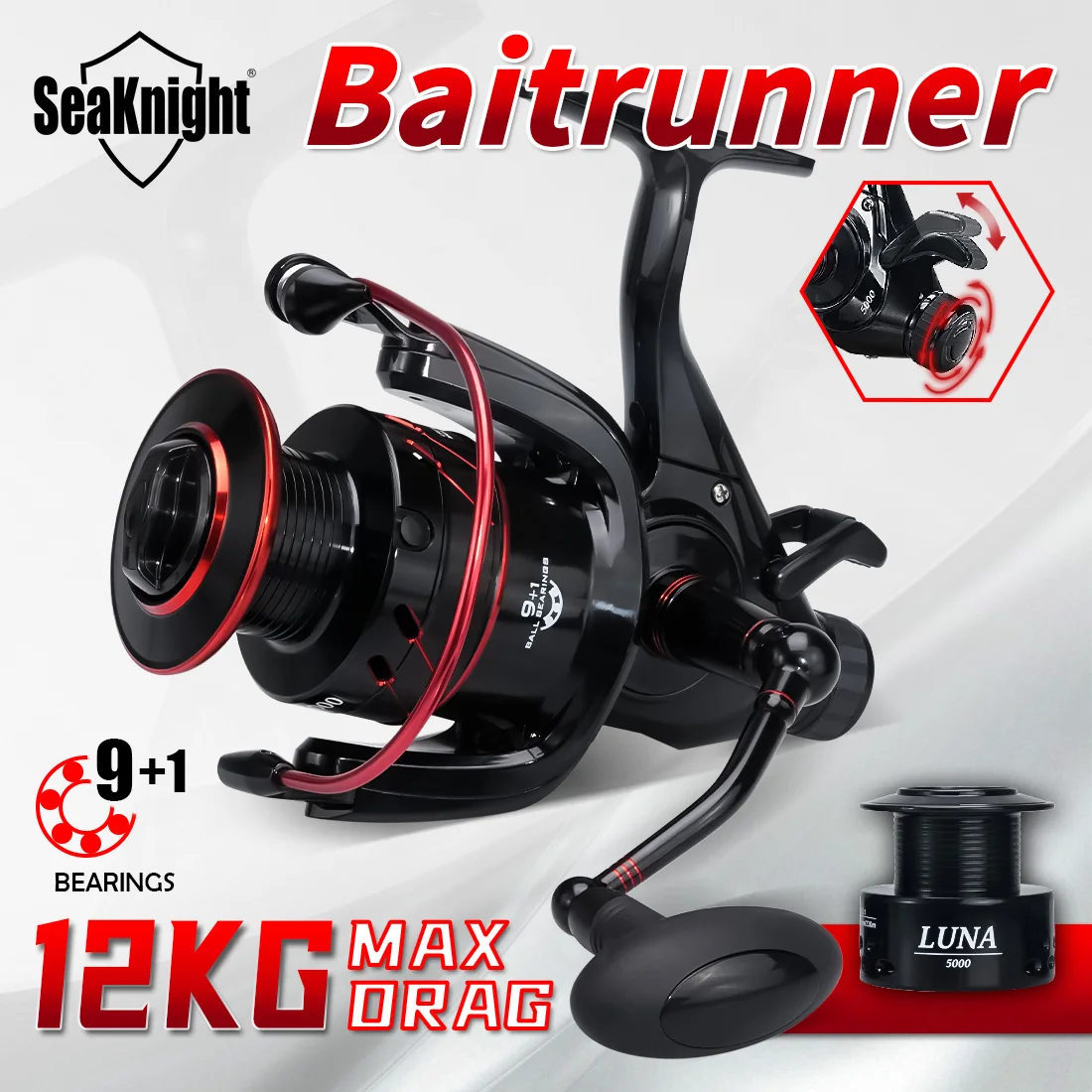 Carrete SeaKnight Baitrunner – Freno dual 12 kg para carpa
