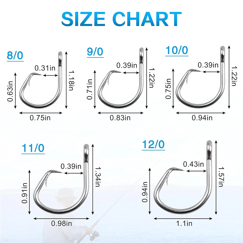 Anzuelos circulares de atún para agua salada, piezas de acero inoxidable, 2X anzuelos de pesca grandes fuertes para bagre, atún para lubina, 8/0-28/0 - imagen 2