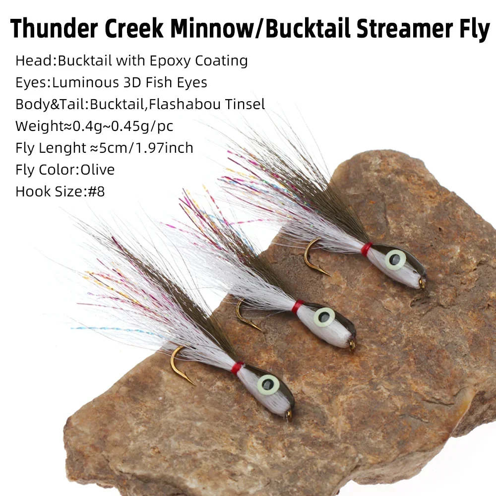 Wifreo 1 pieza/2 piezas # 8 Señuelos de pesca luminosos 3D Fish Eye Thunder Creek Minnow Bucktail Streamer Fly Small Baitfish Trucha Bass Pike - imagen 3