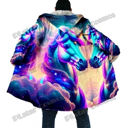 Capa de invierno a la moda para hombre, capa con capucha de lana gruesa con estampado 3D de unicornio y alces, capa cálida informal Unisex DP38