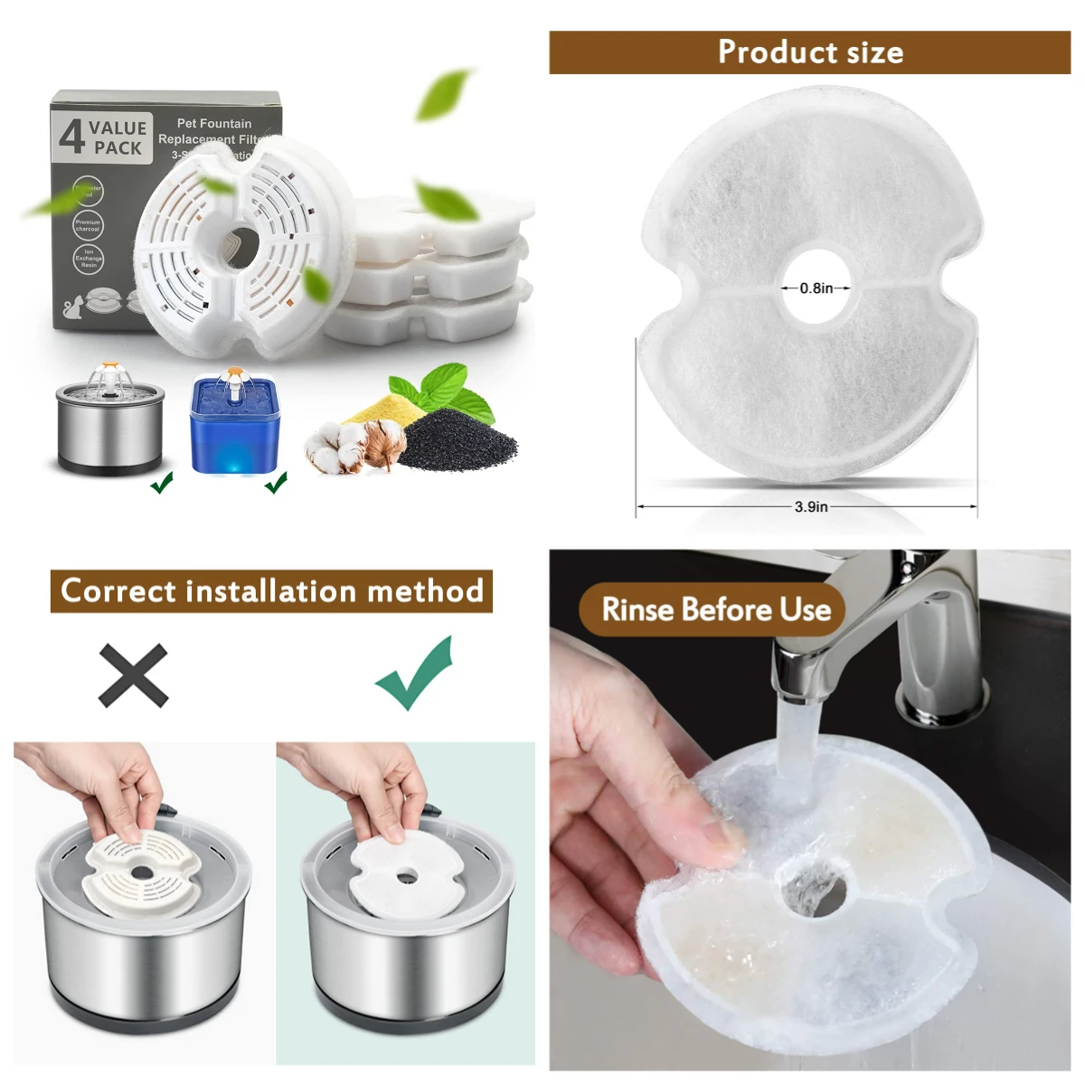 4/8/12 Uds alimentadores para perros filtros de fuente filtro repuesto agua gatos sistema filtración mascotas 2/2.4L esponjas prefiltro - imagen 4