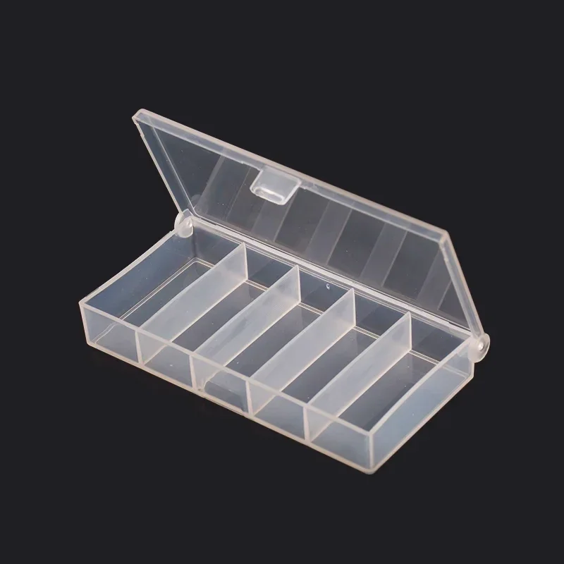 Conveniente contenedor organizador, caja de aparejos de pesca de plástico, 5 compartimentos de rejilla, estuche de almacenamiento para anzuelos y señuelos, accesorios de pesca - imagen 5