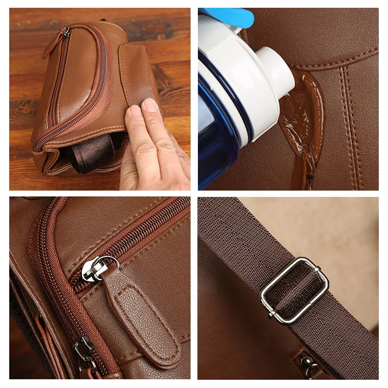 Bandolera Vintage de PU para hombre, mochila de un solo hombro para el día, senderismo al aire libre, Camping, escalada, viaje, bandolera mensajero informal - imagen 5