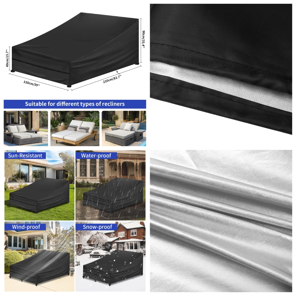 Fundas para tumbonas de ratán Oxford 210D para tumbonas, cubierta apilable, cubierta impermeable para tumbona, fundas para sillas reclinables Anti UV - imagen 5