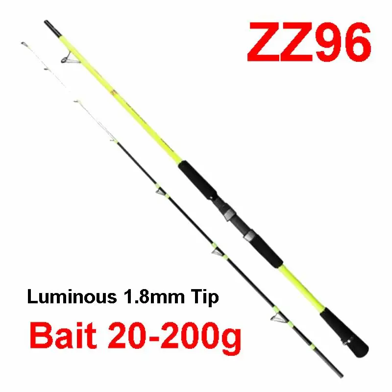 ZZ96-caña de pescar de fibra de carbono, cebo de Jigging lento de 20-2,1g, Punta luminosa sólida de 2,4mm, con protección de agua de mar, 60 #, 45 °, 7kg, 200 m, 1,8 m
