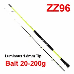 ZZ96-caña de pescar de fibra de carbono, cebo de Jigging lento de 20-2,1g, Punta luminosa sólida de 2,4mm, con protección de agua de mar, 60 #, 45 °, 7kg, 200 m, 1,8 m