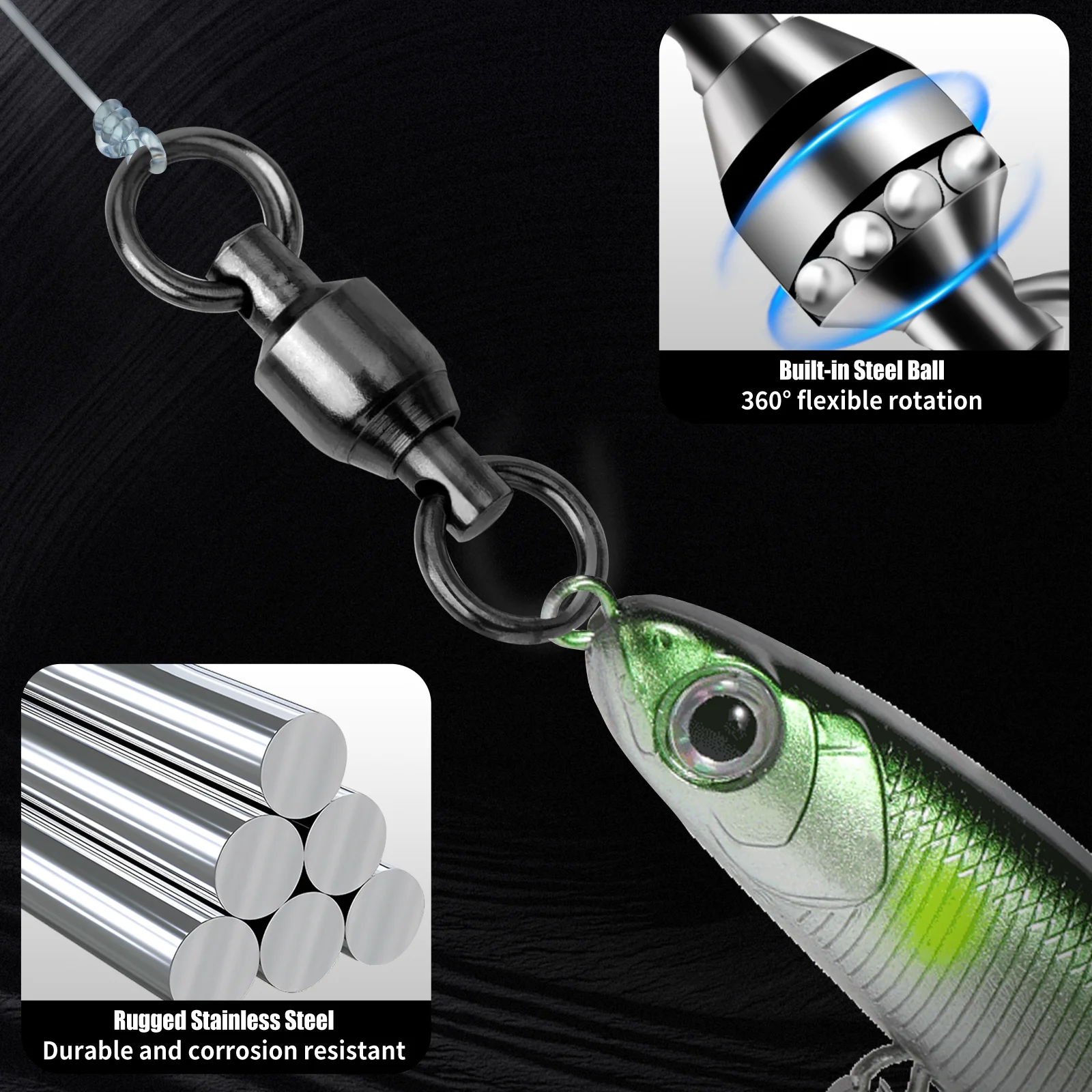 Rodamiento de bolas de pesca giratorio, 20 ~ 100 Uds. Con anillos dobles sólidos, accesorios de cobre y acero inoxidable resistentes, aparejos de conector - imagen 5