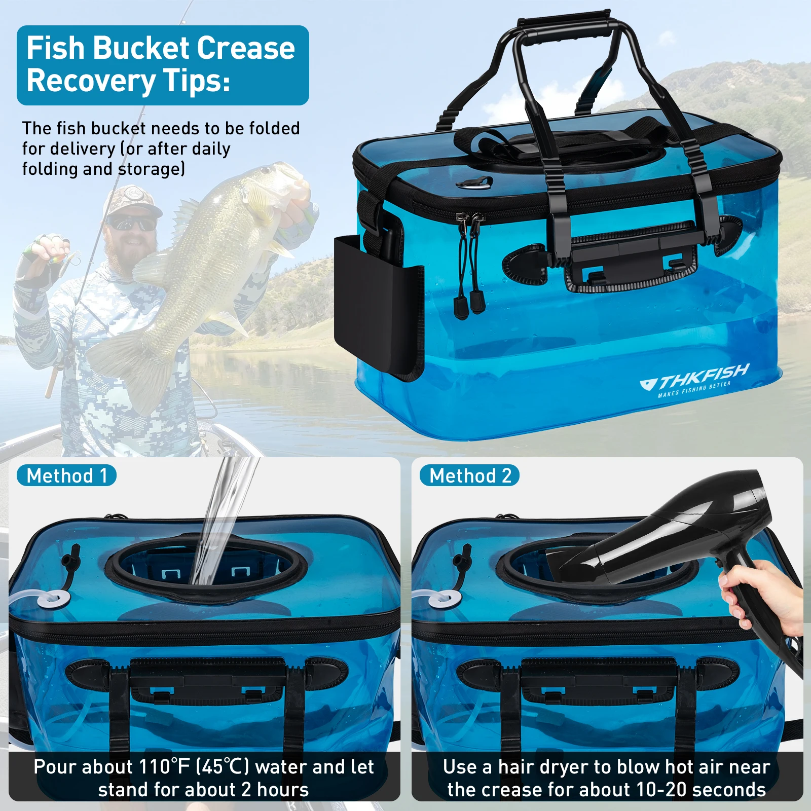THKFISH Cubo de pesca plegable EVA transparente para peces vivos - imagen 4