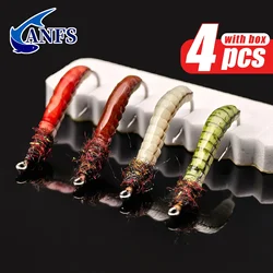 ANFS 4 Uds. De moscas de ninfa Caddis, colores surtidos, moscas atadas a mano, trucha de ninfa, regalo de pesca con mosca