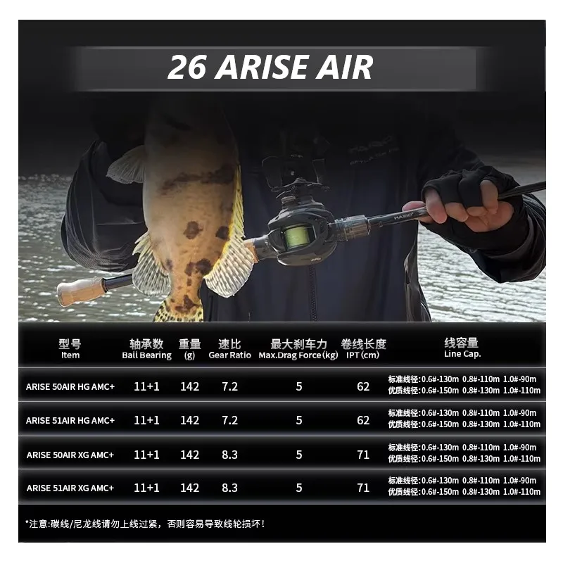 Haibo 26 NEW ARISE AIR Carrete Baitcasting Micro – Fibra carbono - imagen 3