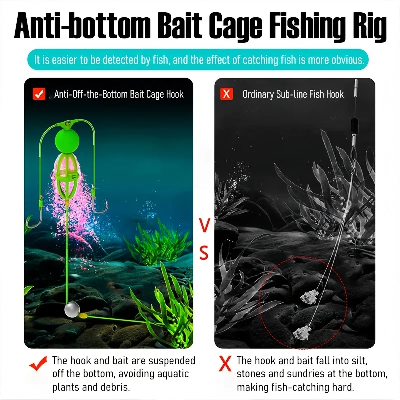 TAKBAS Juego de 4 jaulas para cebo de fondo inverso con ganchos dobles: perfecto para mirar carpa plateada y carpa cabezona - imagen 4