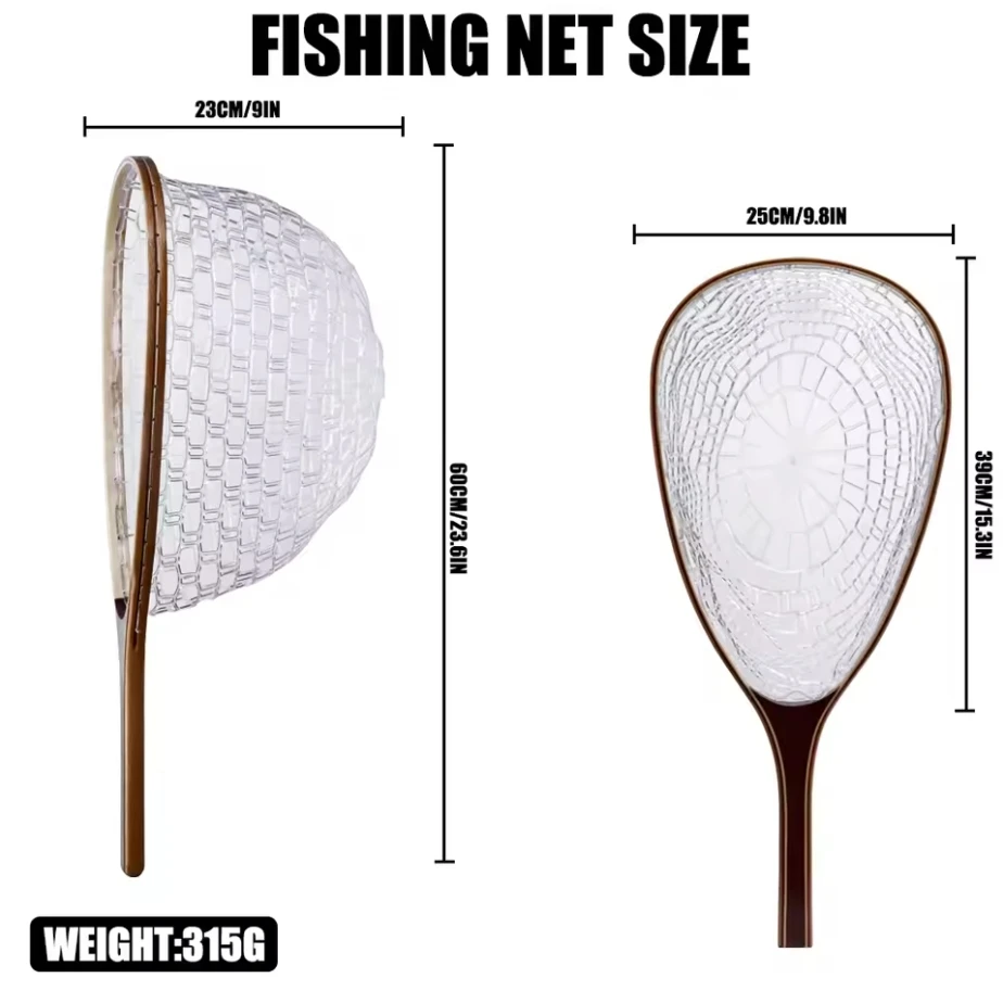 Red de pesca con mango de madera, aparejos de pesca con mosca grande, revestimiento de goma, red de aterrizaje para trucha, herramientas para Lucio, captura y liberación - imagen 3