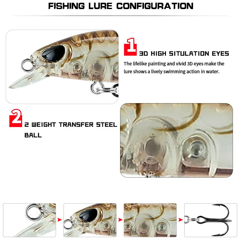 Minnow Jerkbait señuelo de Pesca de hundimiento lento, cebo duro Artificial, Wobbler para Lucio, trucha, Swimbait, aparejos de Pesca, 2g, 35mm - imagen 5