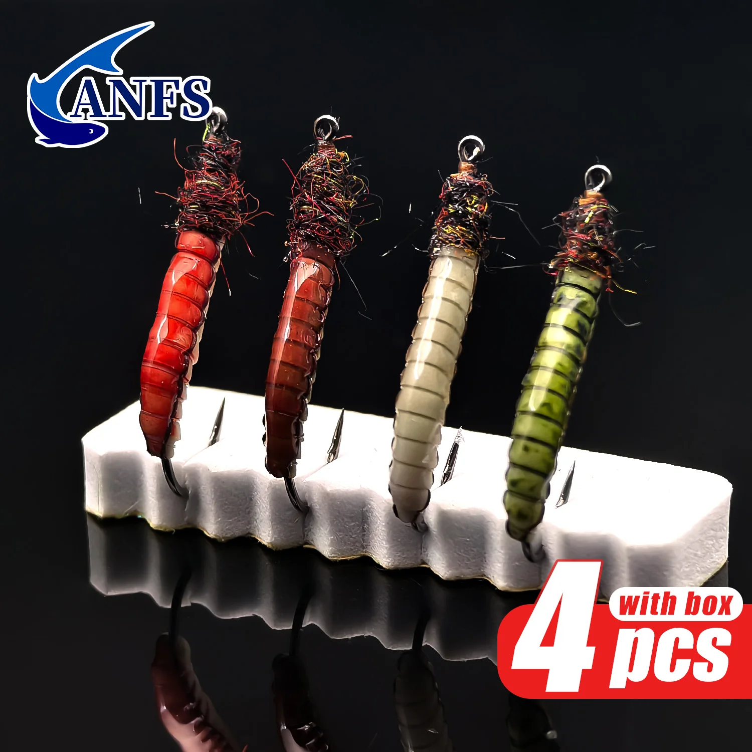 ANFS 4 Uds. De moscas de ninfa Caddis, colores surtidos, moscas atadas a mano, trucha de ninfa, regalo de pesca con mosca - imagen 2
