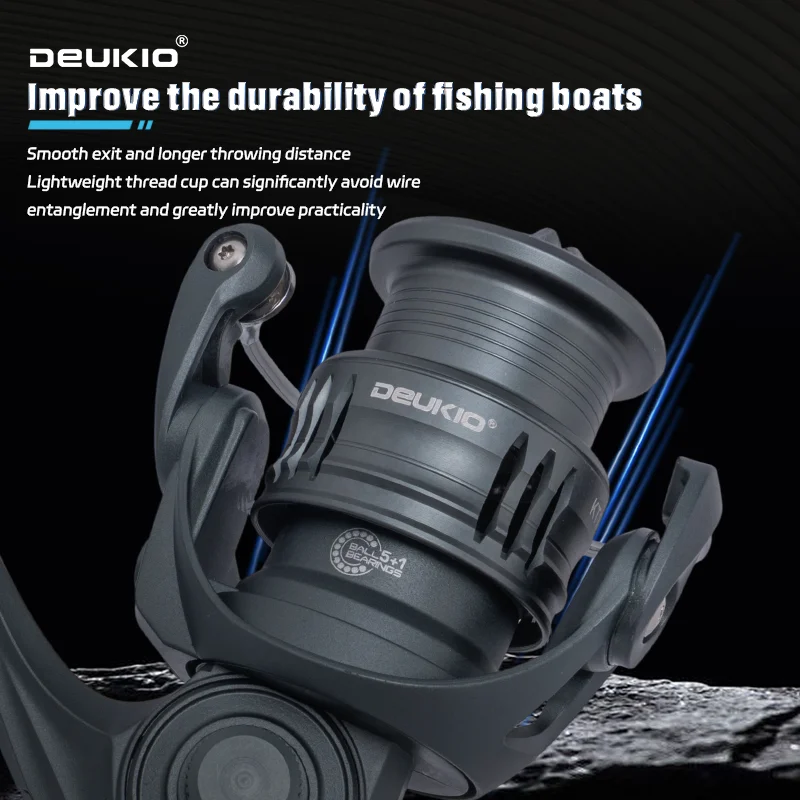 Carrete de pesca DEUKIO de Metal ligero, 145g, 5 + 1BB, relación de engranaje 5,2: 1, mango CNC, Mini carrete giratorio para agua dulce y salada - imagen 5