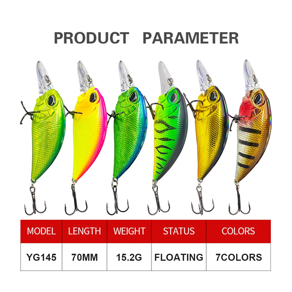 Señuelos de pesca flotantes de 7cm y 15,2g, Crankbait Wobbler, columpio de buceo profundo, cebo duro Artificial, pesca en agua de mar, corán y lubina YG145 - imagen 4