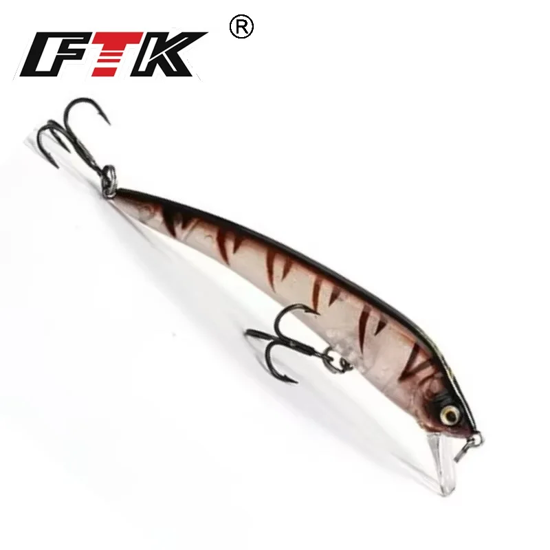 FTK 8g 9cm Señuelos de pesca Minnow ojos 3D cebo Artificial duro con anzuelo triple Bass Wobbers Swimbait