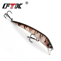 FTK 8g 9cm Señuelos de pesca Minnow ojos 3D cebo Artificial duro con anzuelo triple Bass Wobbers Swimbait