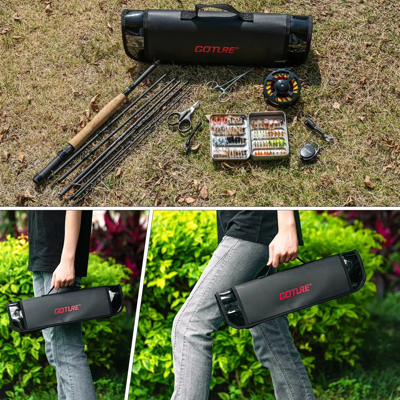 Goture # Caña de pescar con mosca de viaje 5/6, 2,7 M, caña multinodal de acción media rápida, mango de corcho y carbono, aparejos de pesca ultraligeros - imagen 4