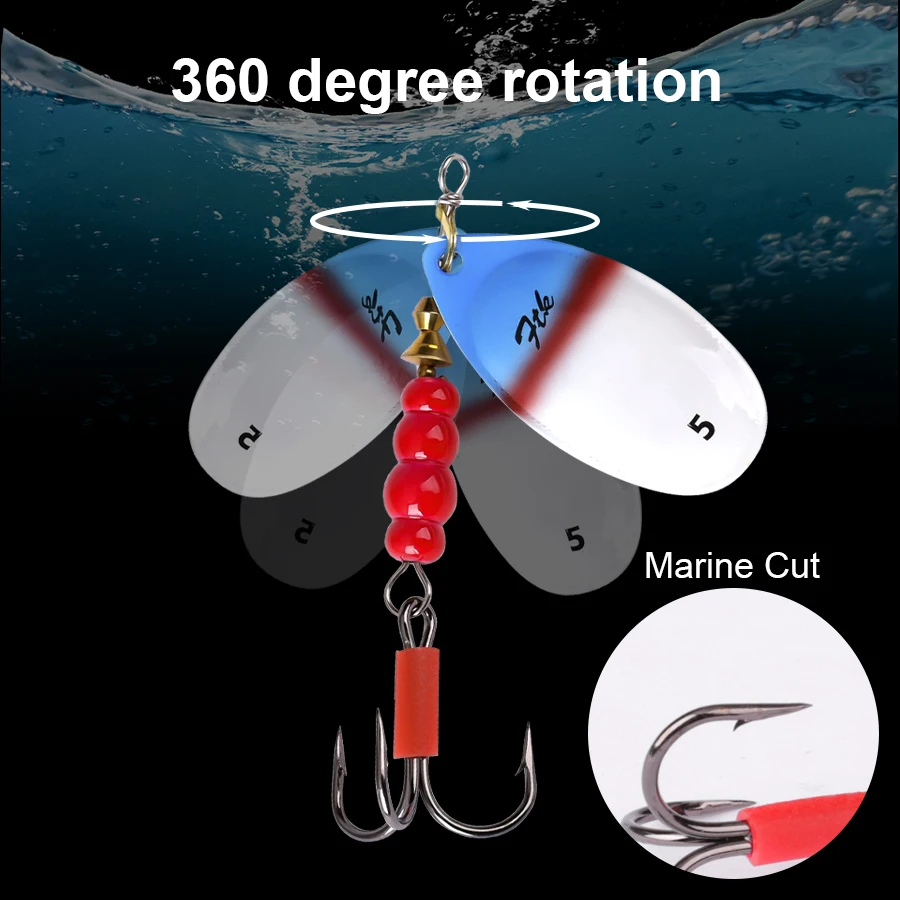 FTK-señuelo de pesca SPIN BAIT TROUT, 5g, 8g, 11g, 15g, cuchara de Metal, cebo giratorio con anzuelo triple para lubina, perca, aparejos de pesca - imagen 5