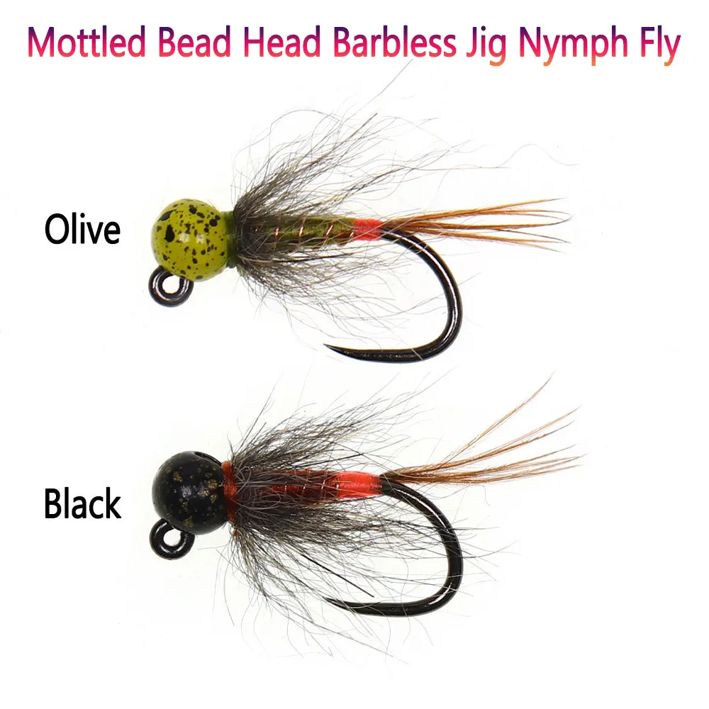 Bimoo 6PCS # 14 # 16 # 18 plantilla moteada con cabeza de cuentas, plantilla sin púas, Ninfa de hundimiento rápido, Perdigon Euro, ninfa húmeda, Señuelos de pesca de trucha, mosca - imagen 2