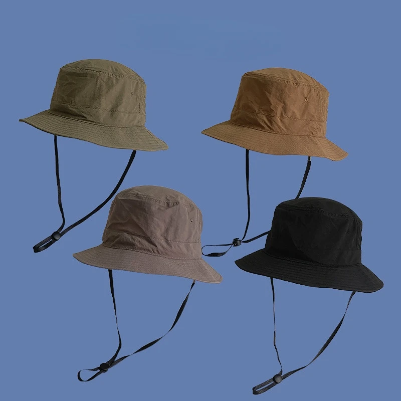 Sombrero de cubo de cuerda a prueba de viento de secado rápido para hombres y mujeres, sombreros de Sol de verano, gorra de pesca informal versátil, logotipo impreso personalizado, al aire libre - imagen 2