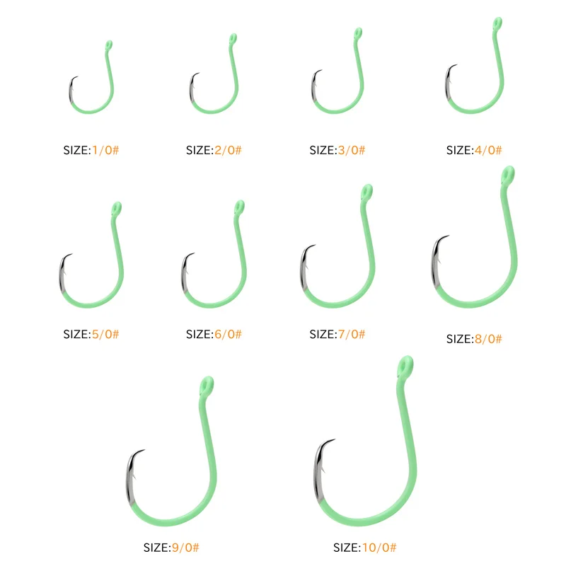 ZYZ-anzuelo de pesca circular luminoso, 10 tamaños, 4-10 piezas, anzuelo Hawksbill, anzuelos de agua dulce y salada para pesca de atún, bagre y lubina - imagen 5