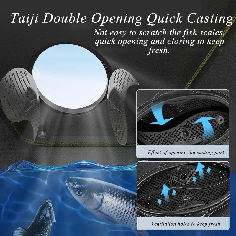 Cubo de pesca plegable portátil con orificio de aireación, cebo vivo, bomba de oxígeno, bolsa EVA para acampar al aire libre, protección para peces - imagen 5