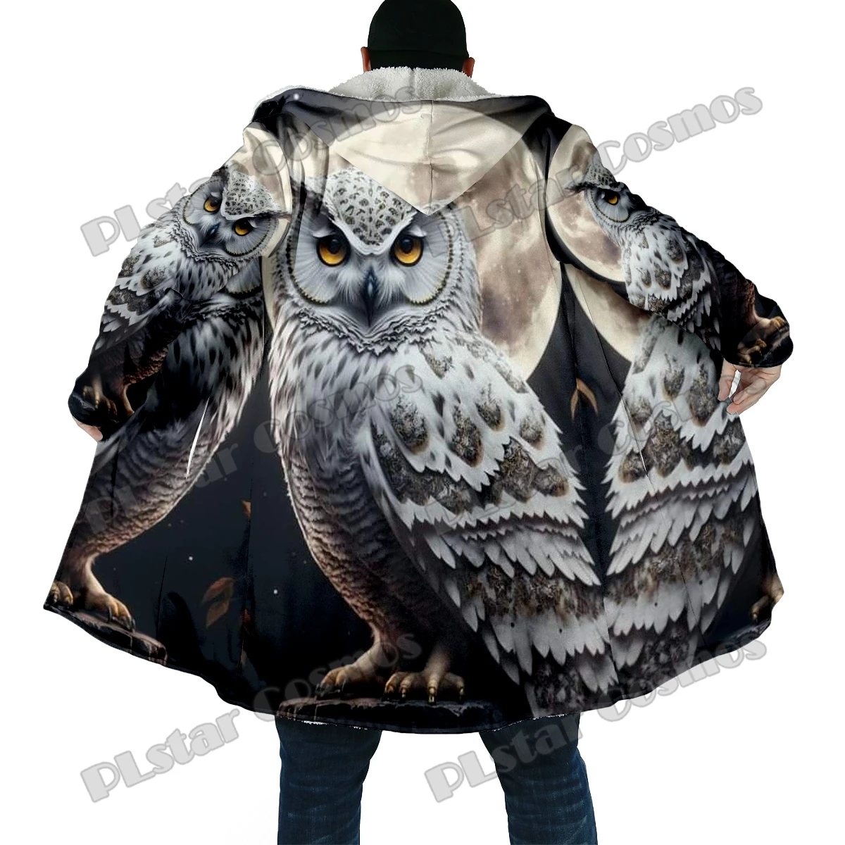 DP63 Capa de invierno con capucha Lana gruesa con estampado 3D de búho - imagen 4
