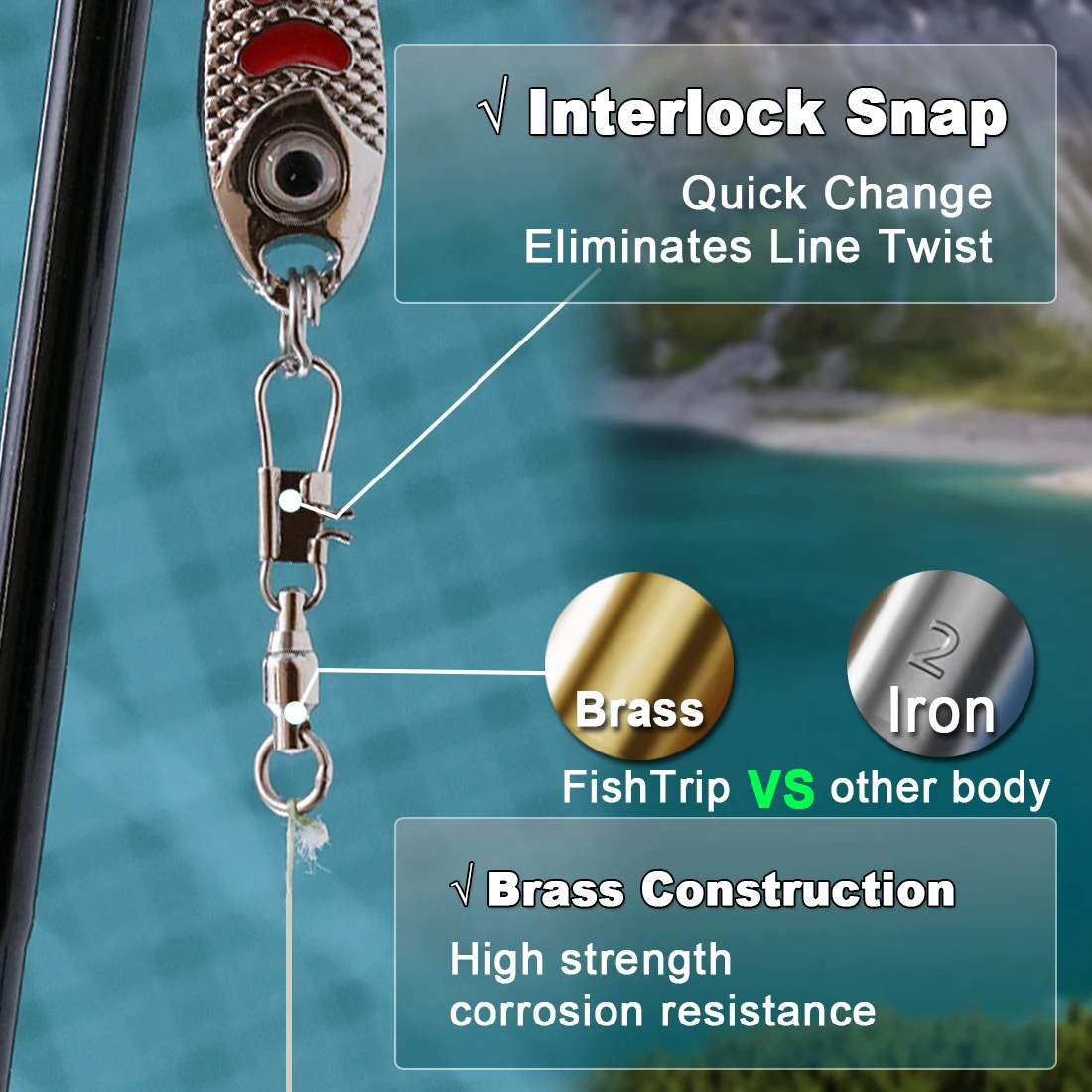 FishTrip pesca Snap giratorio enclavamiento Snap rodamiento de bolas giratorios de acero inoxidable Clip de bloqueo cruzado conector de pesca de calamar - imagen 5