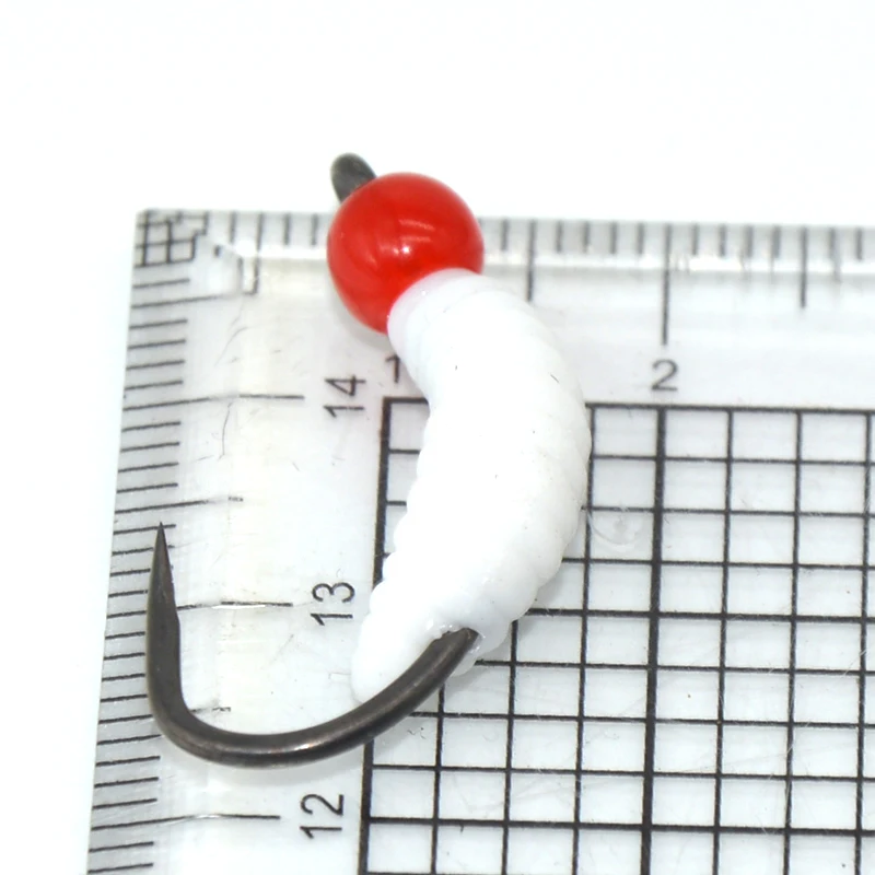TAKEDO 12 Uds señuelo suave para pesca de carpa cebo larva cebos de señuelo suave olor cabeza roja pan gusano señuelo de pesca con mosca con gancho - imagen 4