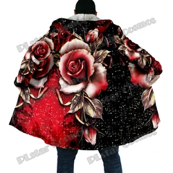 DP43 Capa de lana con capucha para pesca - Invierno cálido floral 3D