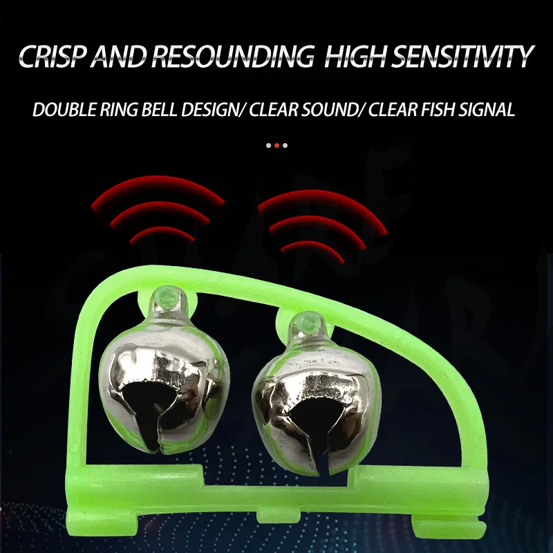 4 Uds. Campanas de pesca arqueadas, alarma de caña, indicador nocturno de plástico verde, cebo, campanas dobles, alarma, equipo de pesca - imagen 3