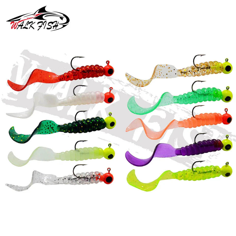 WALK FISH-anzuelo de plantilla de 3,5g, cebo de cola suave de 6cm, gusano, aparejos de pesca de sílice, aparejos de pesca, aparejos de perca, 4 Uds. - imagen 3