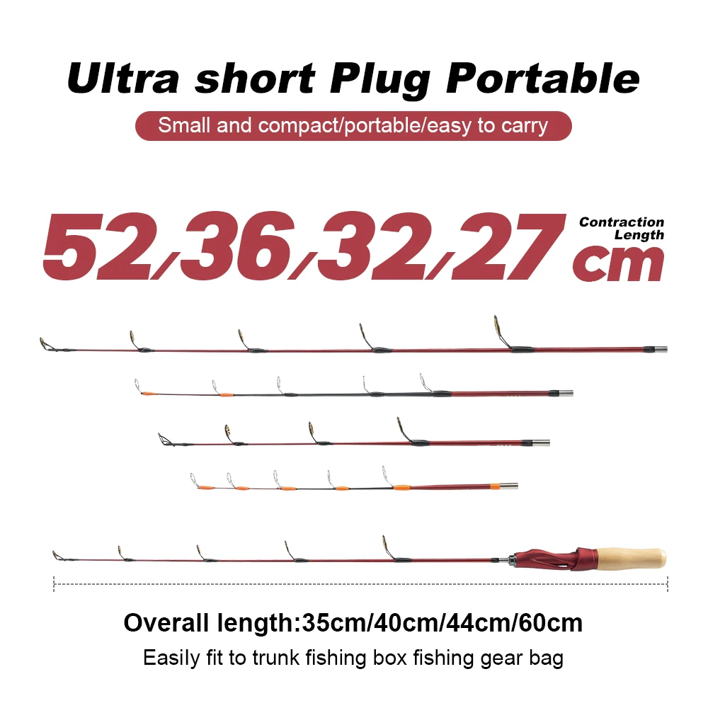 D1 caña de pescar giratoria de hielo, 4 tamaños, 35cm/40cm/44cm/60cm, portátil, 2 secciones, mango de madera para invierno - imagen 2