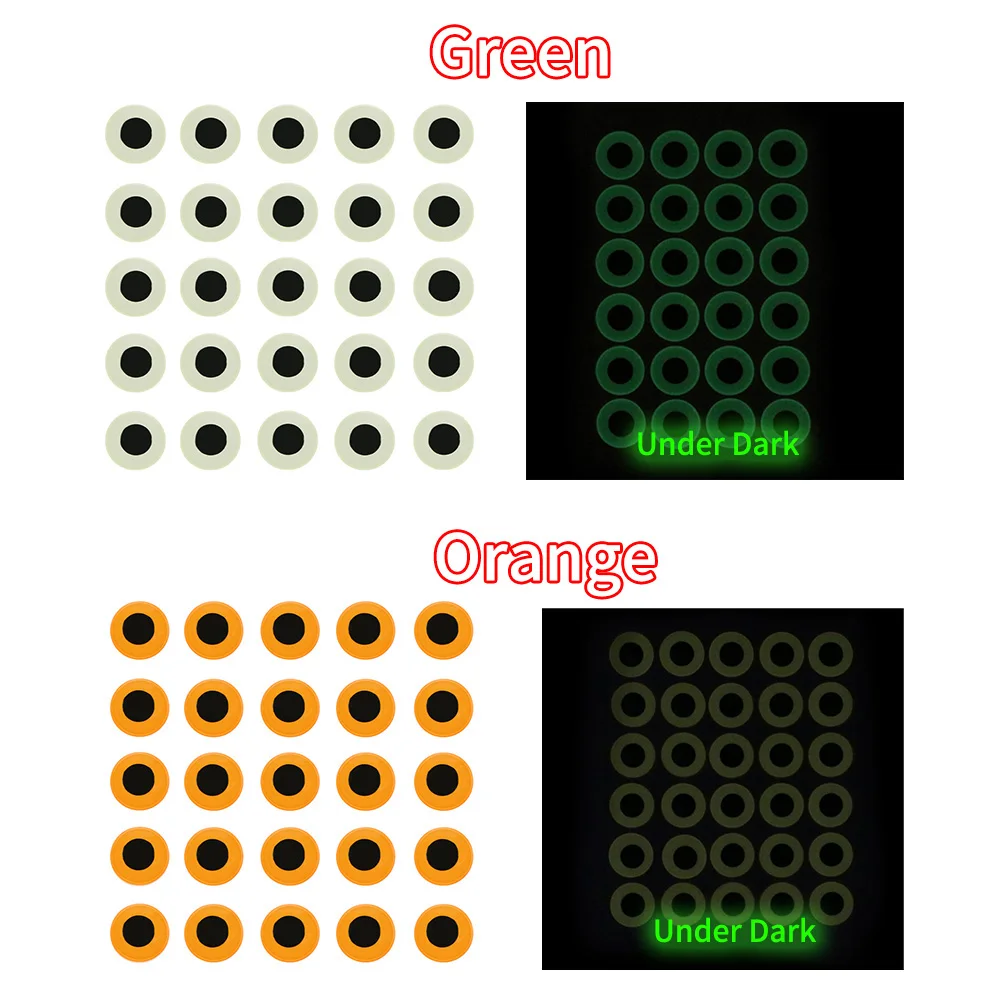 Elllv 100 Uds. Ojos luminosos de señuelo de pesca 3D 3mm -12mm ojos de plantilla de pesca de mar Streamer moscas señuelo duro suave Material de fabricación 6 colores - imagen 4