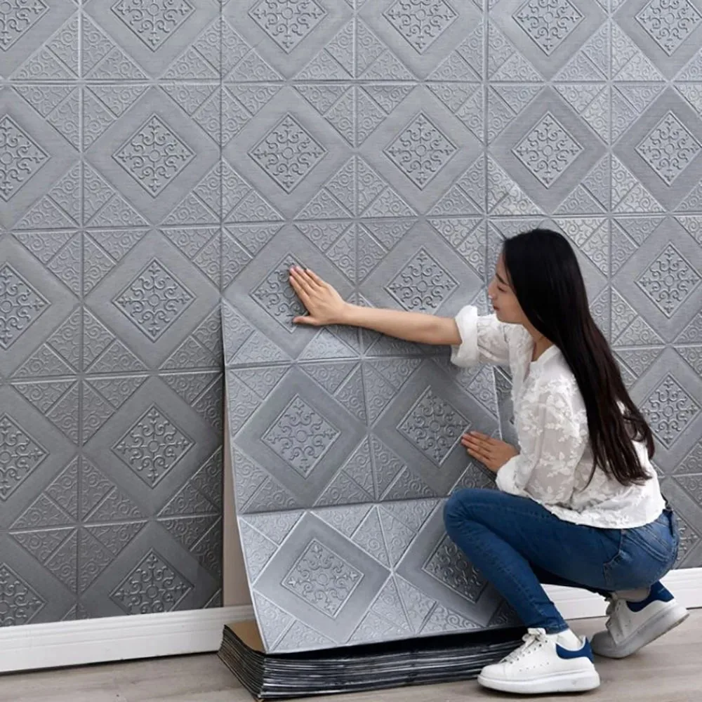 Papel tapiz de techo de 70x70cm, pegatina de pared, ladrillo 3D, autoadhesivo, papel tapiz de espuma impermeable y a prueba de humedad, decoración del hogar - imagen 4