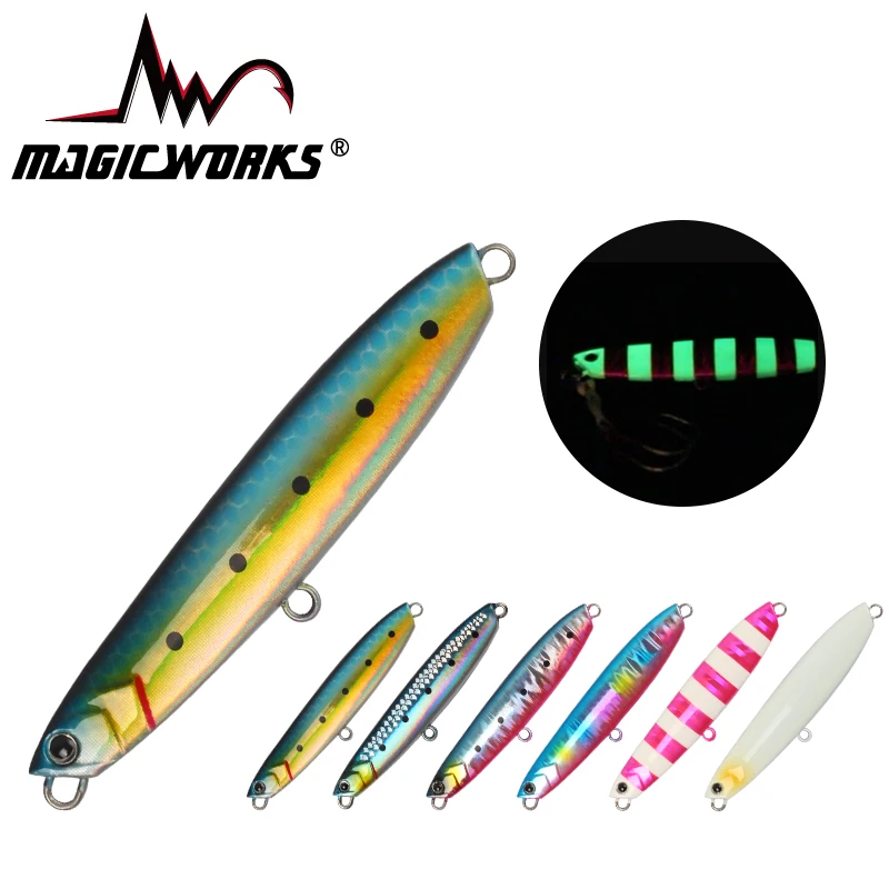 Plantilla de Metal MAGIC WORKS, 15g, 20g, 28g, plantilla lenta para peces, lubina dura, señuelos de pesca giratorios, aparejos, cebo Artificial de agua salada - imagen 4