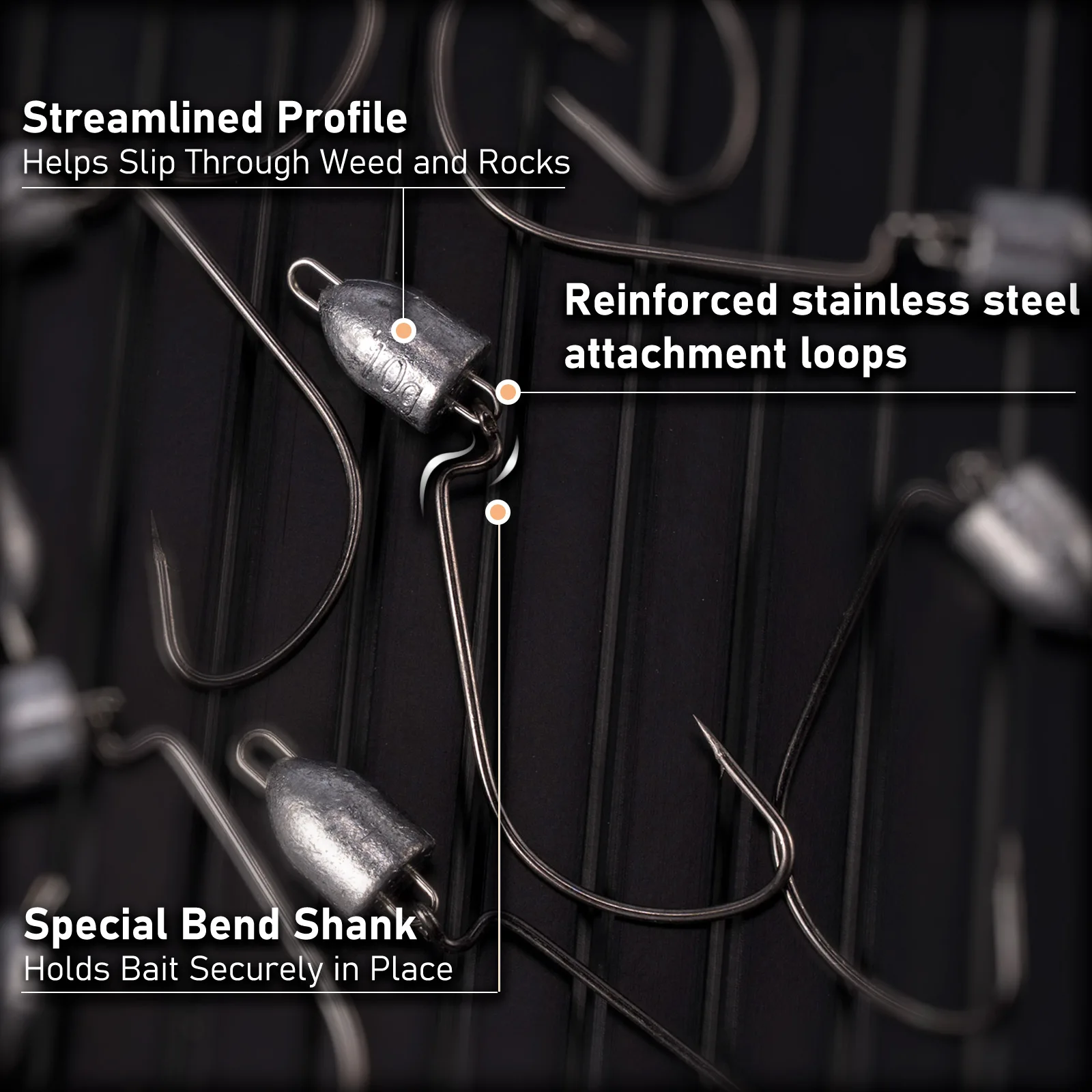 Anzuelo de cabeza de bala de 3 piezas, plantilla oscilante de Texas, anzuelo de pesca de lubina ponderado, cabeza redonda para bagre, trucha, perca - imagen 3