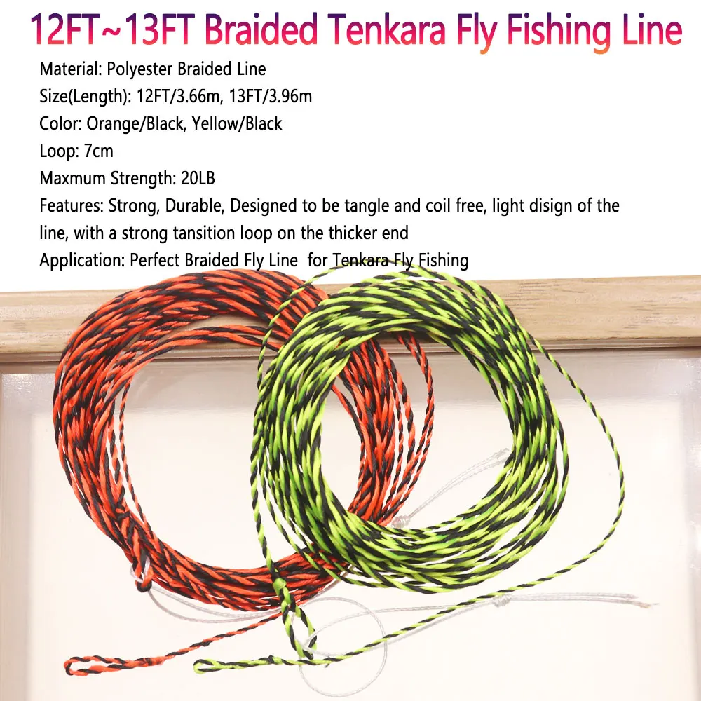 Bimoo-línea de pesca con mosca trenzada Tenkara, líder furlado de poliéster, aparejos de pesca con mosca de bucle de transición de 7cm, 12 pies, 13 pies, 20lb - imagen 2