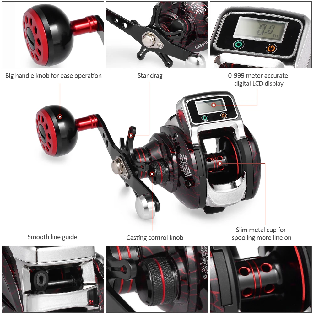 Carrete Baitcasting 6.3: alta velocidad y arrastre 15 kg, pantalla digital - imagen 2
