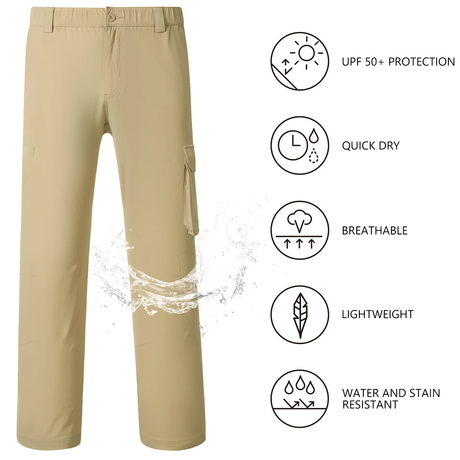 BASSDASH-pantalones Cargo de pesca para hombre, resistentes al agua, secado rápido, ligeros, UPF 50 +, para senderismo al aire libre, cintura elástica, FP05M - imagen 4