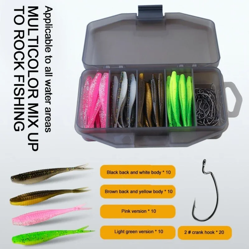 Cebo artificial suave y ligero con caja de almacenamiento, accesorios de pesca con cola de anzuelo y tenedor, juego de 61 piezas - imagen 5