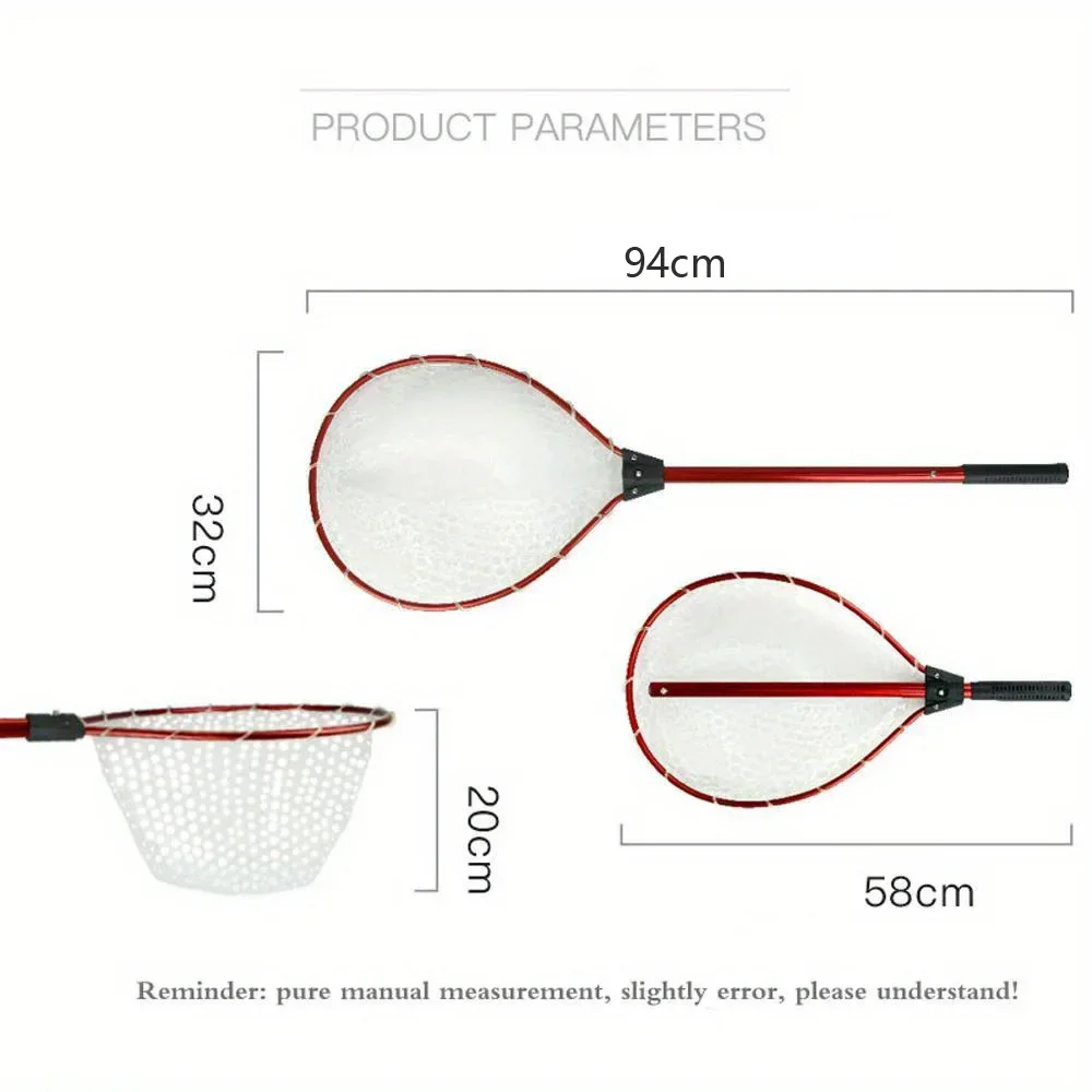 Hamaca de aterrizaje de pesca con mango portátil de 94cm, ultraligera para pesca voladora, lubina, trucha, barco, equipo con mosca con malla de silicona suave - imagen 5