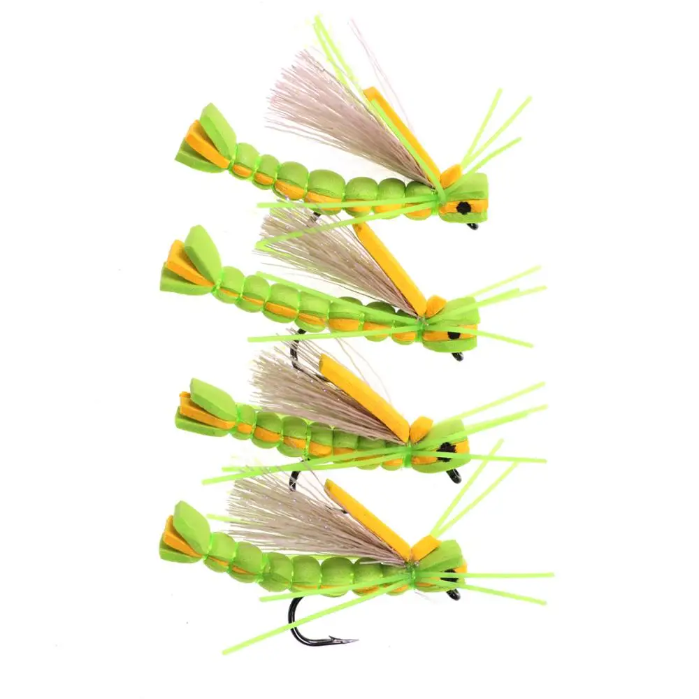 Wifreo-tolva de espuma flotante verde de 4 piezas, mosca seca, trucha arcoíris, percha, lubina, pesca con mosca, señuelos #4 - imagen 4