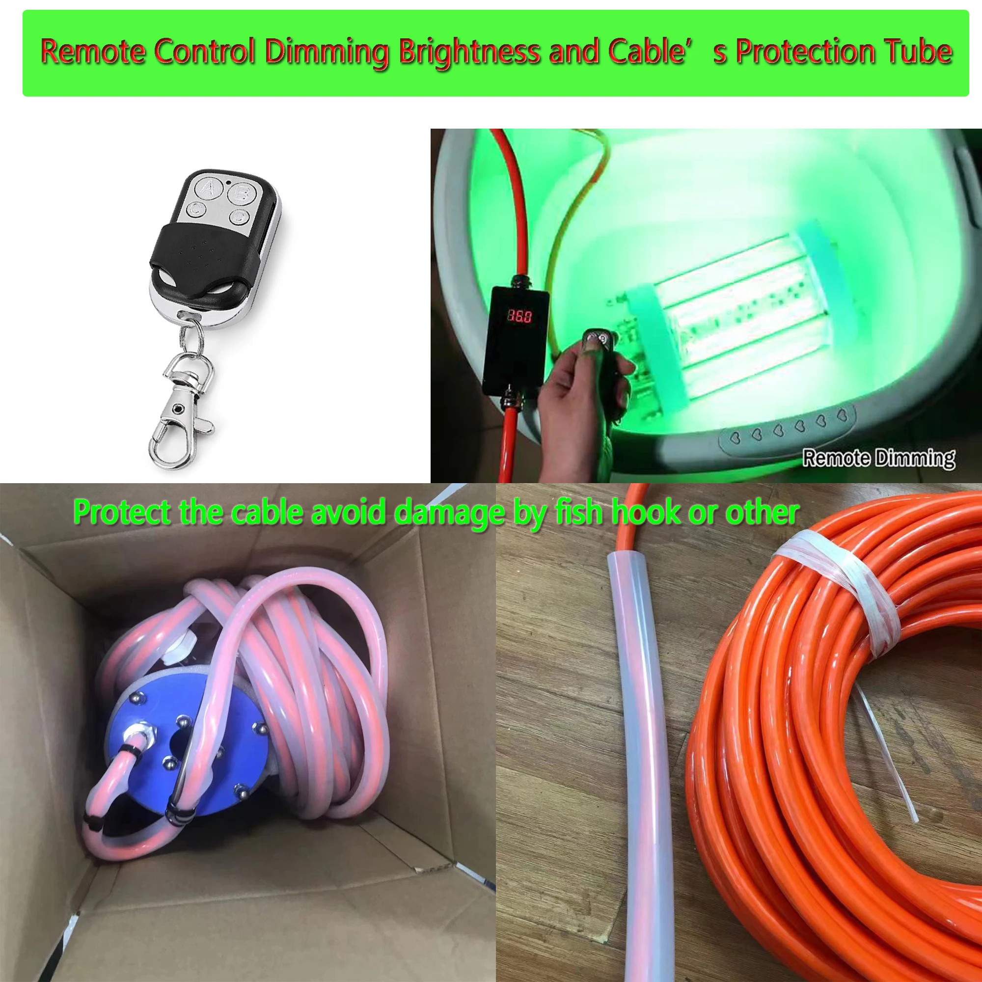 Pinboer-luz de pesca subacuática, lámpara LED de alta potencia sumergible, verde, con brillo regulable opcional, 1200W, AC220V, 150000LM - imagen 5